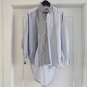 A LINE Women's Blue Striped Button Down Shirt Cotton